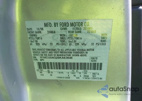 2009 Ford Escape Limited из США, поврежденный, VIN 1FMCU04G29KA63848